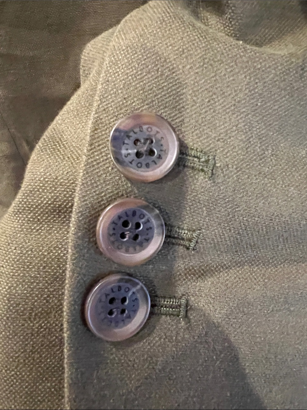 Talbots Olive Green Shawl Collar Blazer Linen Cotton Petite - Picture 10 of 11